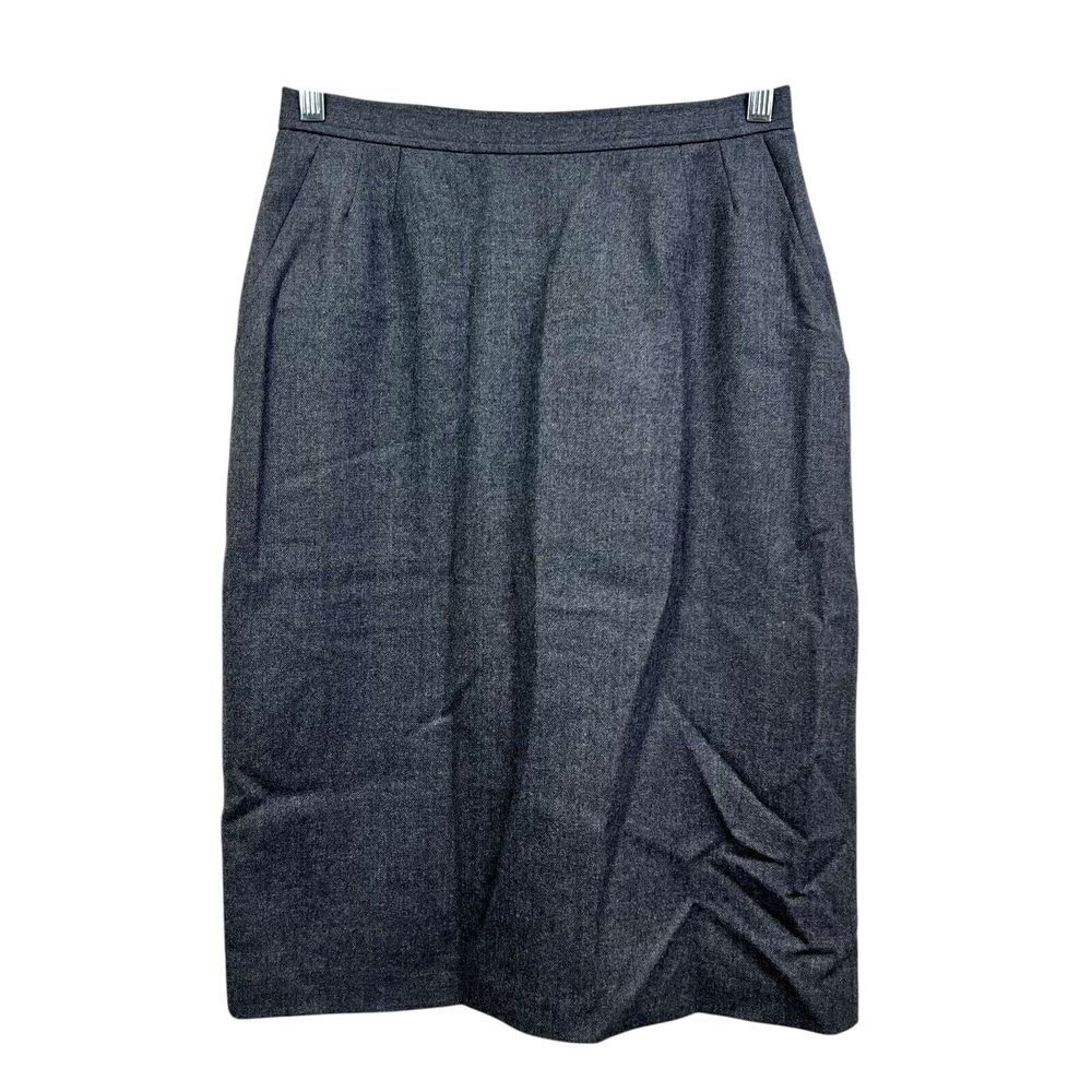 Evan Picone Womens Long Wool Skirt Flat Front Ventless Pockets Lined Gray Sz 12*